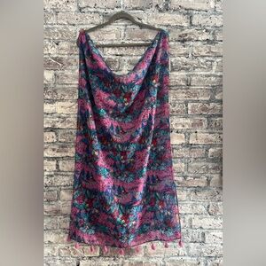 Gorgeous Vibrant Pink and Blue Large Scarf with Tassels by Aerie smoke/pet free